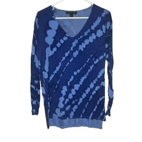 Tie Dye Blue Soft V Neck Lightweight Sweater Womens XS Boho 70s Comfy Office - Picture 5 of 14